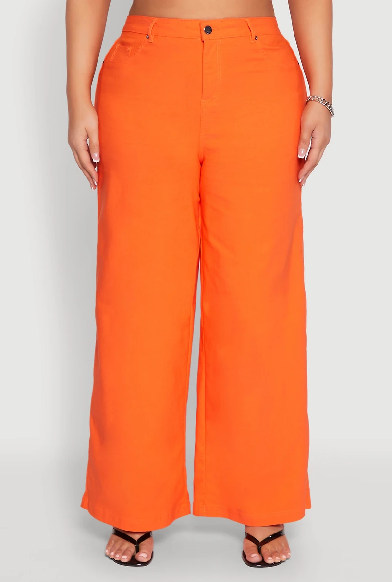 Womens Plus Size Hyperstretch Wide Leg Pants, Orange, Size 1X