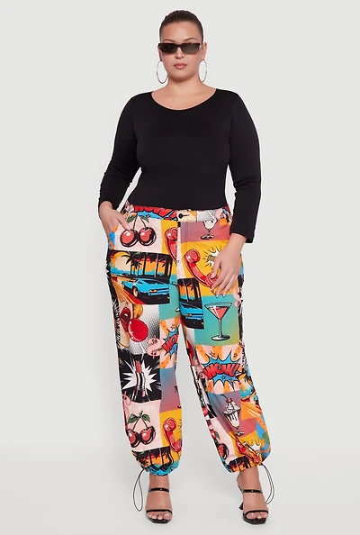 Womens Plus Size High Waisted Printed Pattern Stretchy Joggers, Multi, Size 2X