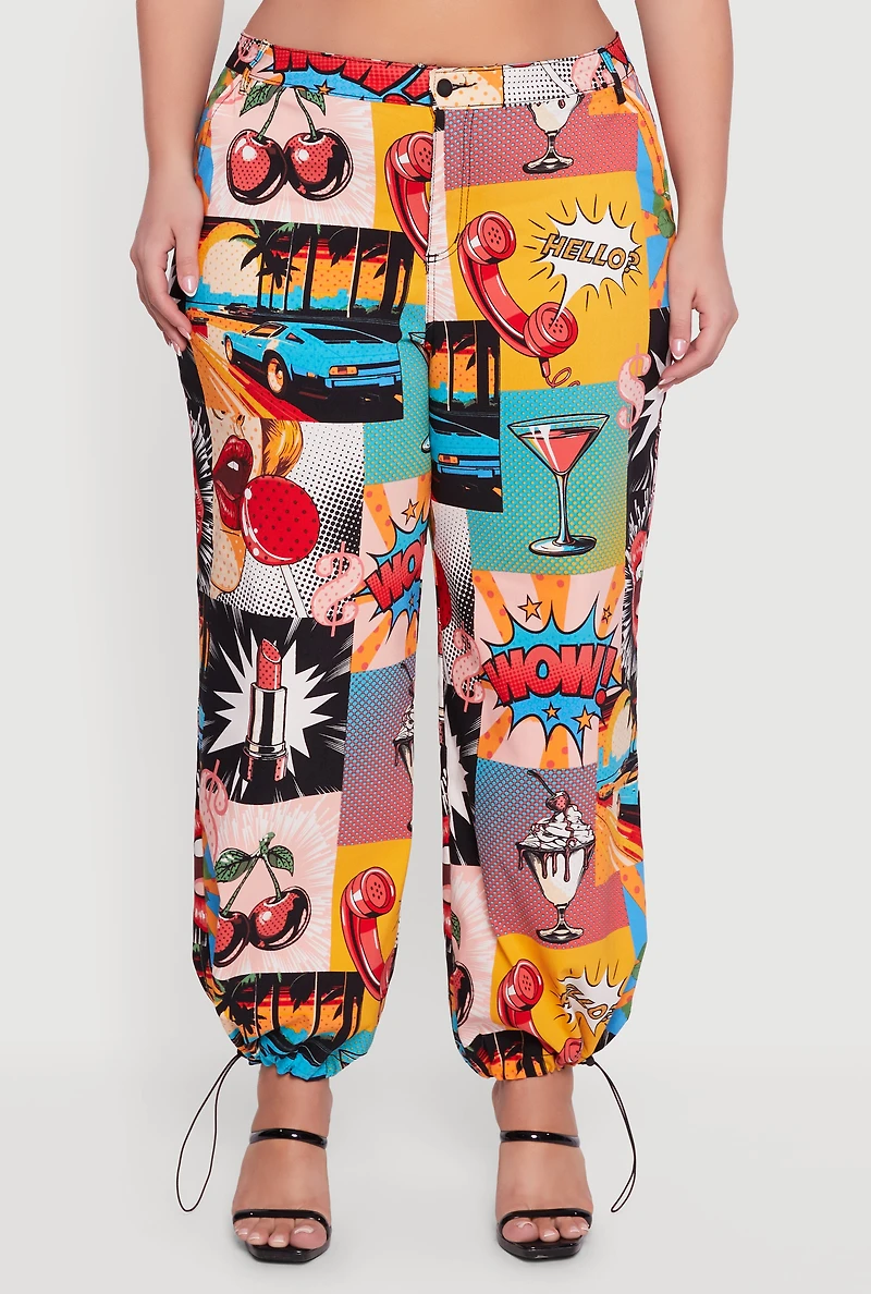 Plus High Waisted Printed Pattern Stretchy Joggers