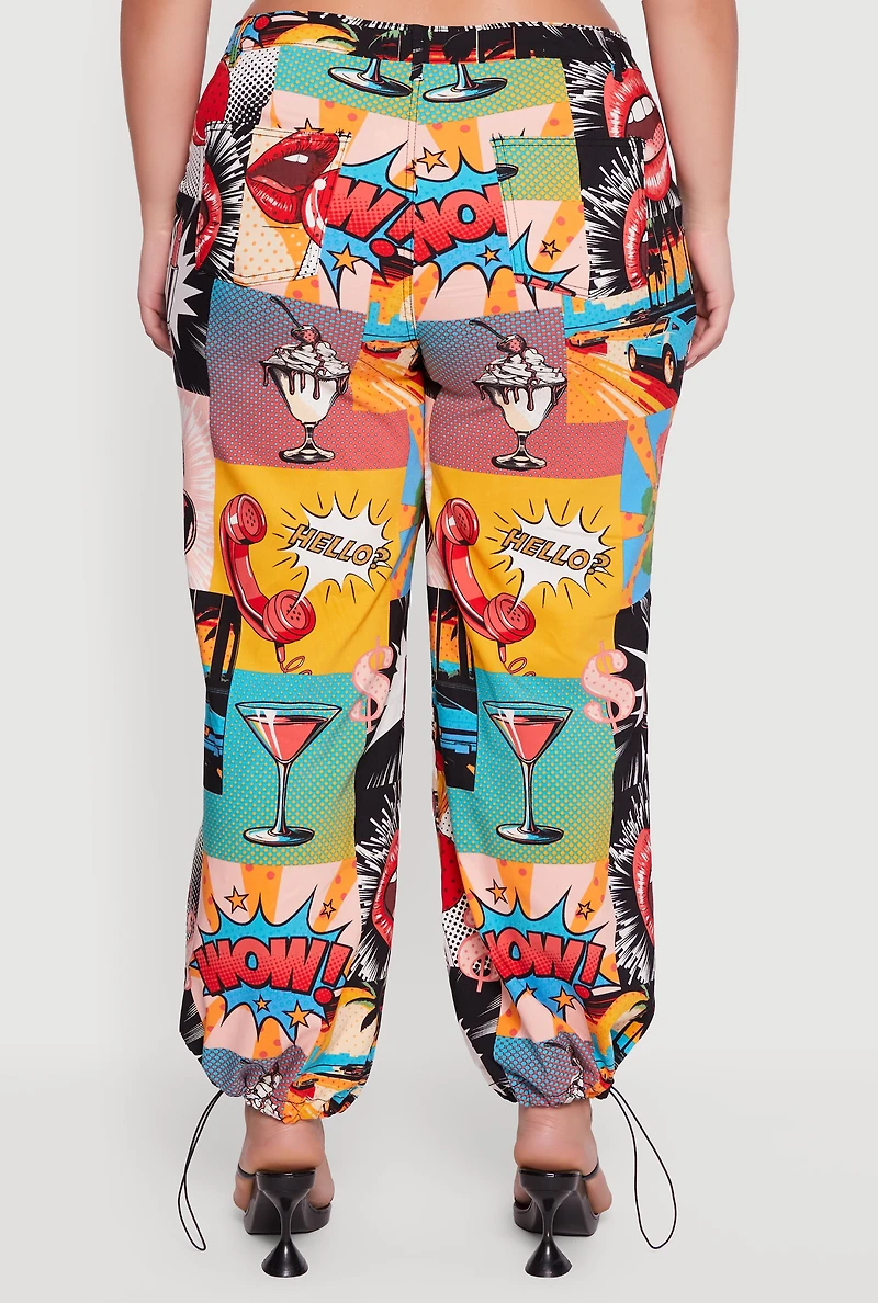 Plus High Waisted Printed Pattern Stretchy Joggers