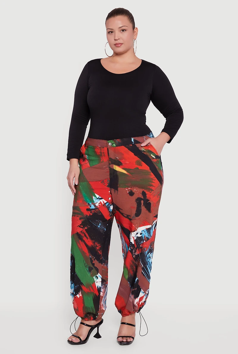 Womens Plus Size High Waisted Printed Pattern Stretchy Joggers, Multi, Size 2X