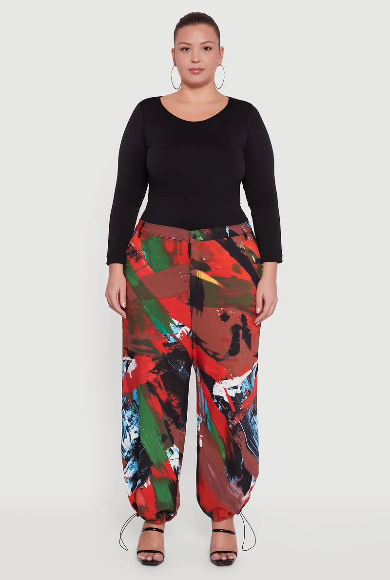 Womens Plus Size High Waisted Printed Pattern Stretchy Joggers, Multi, Size 2X