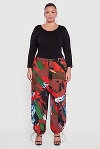 Womens Plus Size High Waisted Printed Pattern Stretchy Joggers, Multi, Size 2X