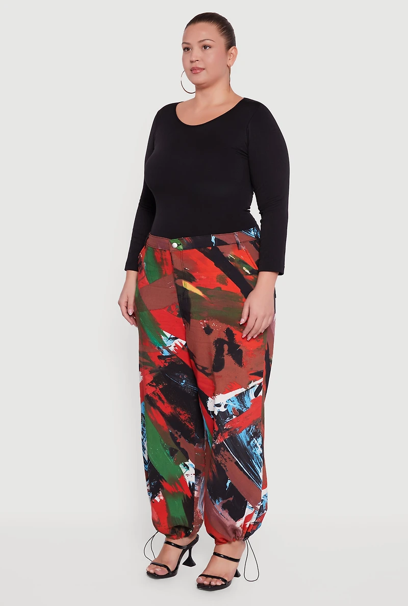 Womens Plus Size High Waisted Printed Pattern Stretchy Joggers, Multi, Size 2X