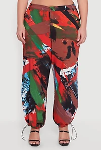 Womens Plus Size High Waisted Printed Pattern Stretchy Joggers, Multi, Size 2X