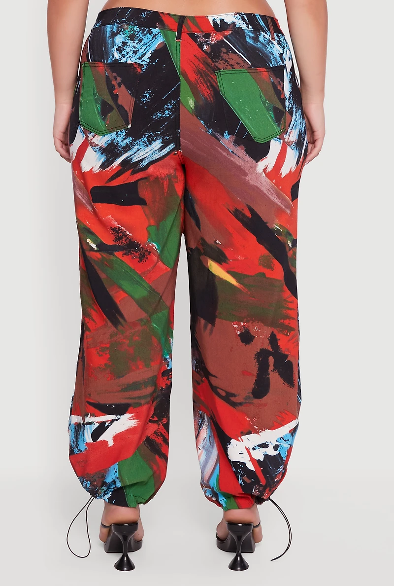 Womens Plus Size High Waisted Printed Pattern Stretchy Joggers, Multi, Size 2X