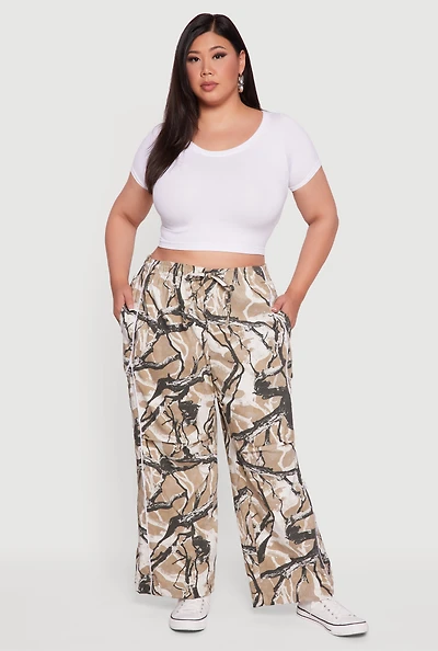 Plus High Waisted Hunter Camo Drawstring Waist Pants