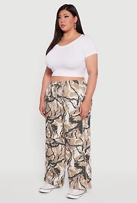 Womens Plus High Waisted Hunter Camo Drawstring Waist Pants, Multi,