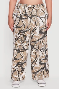 Womens Plus High Waisted Hunter Camo Drawstring Waist Pants, Multi,