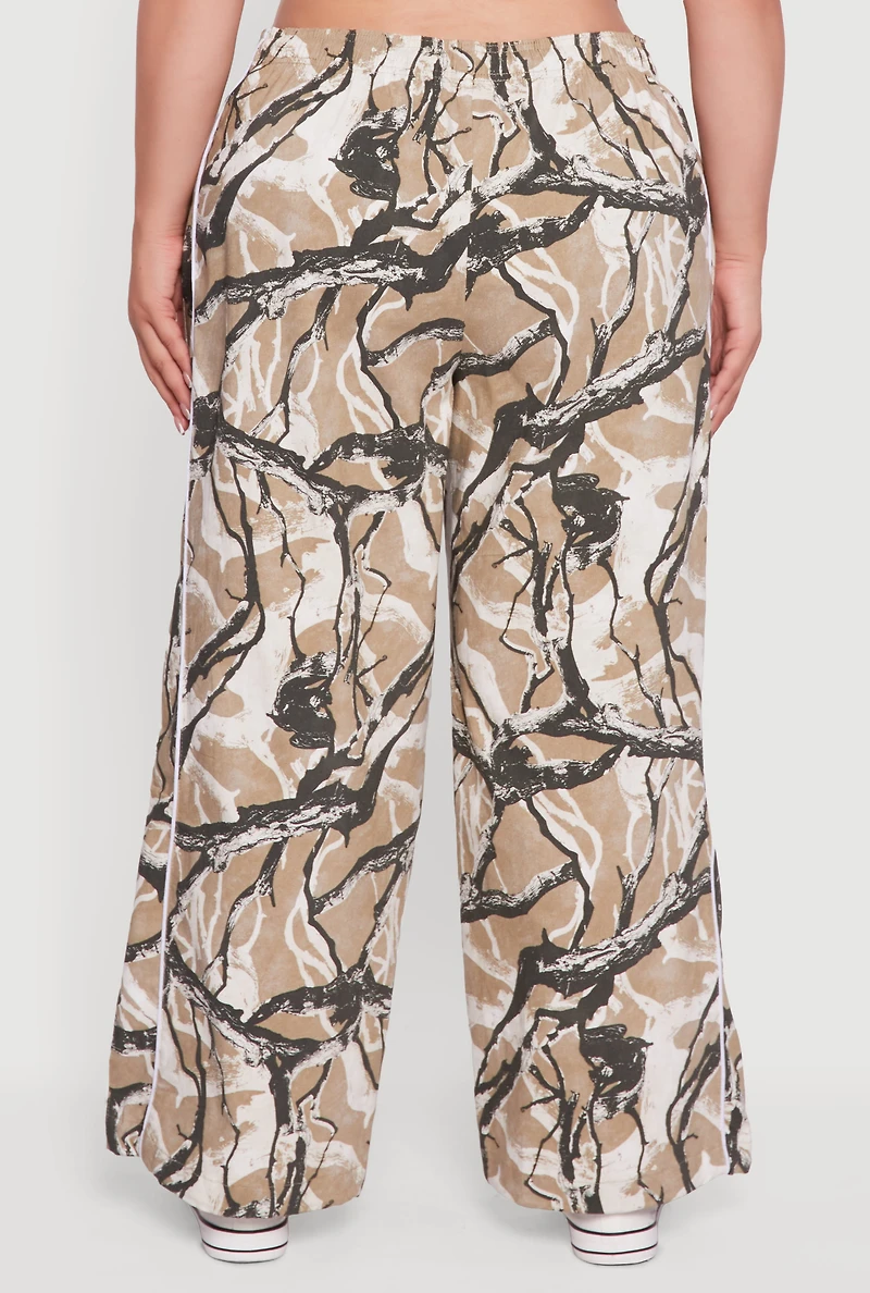 Womens Plus High Waisted Hunter Camo Drawstring Waist Pants, Multi,