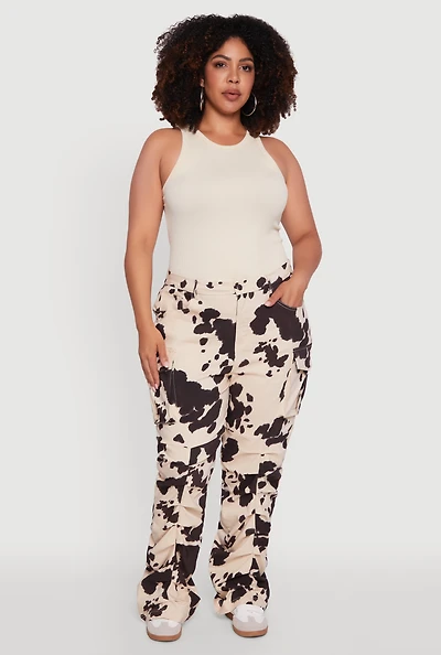 Womens Plus High Waisted Printed Pattern Cargo Pants, 1X
