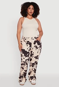 Womens Plus Size High Waisted Printed Pattern Cargo Pants, Brown, Size 2X