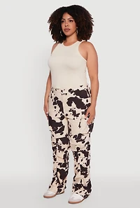 Womens Plus Size High Waisted Printed Pattern Cargo Pants, Brown, Size 2X