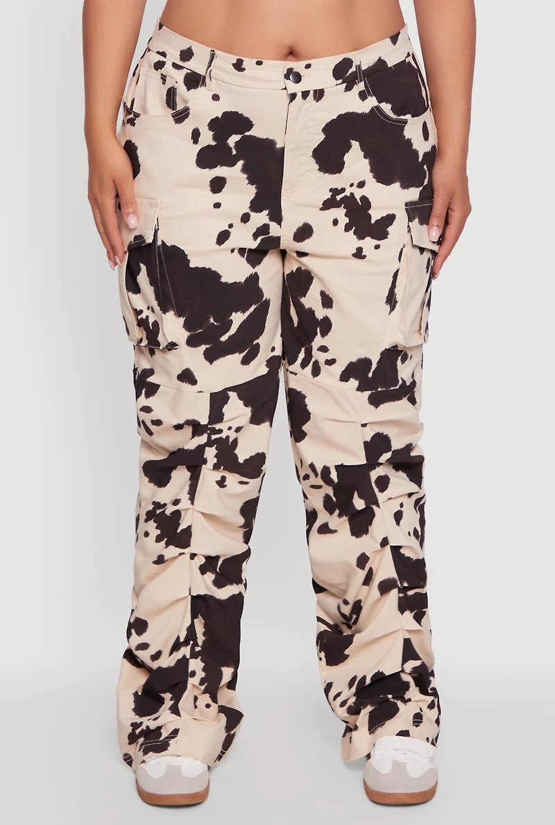Womens Plus High Waisted Printed Pattern Cargo Pants, 1X