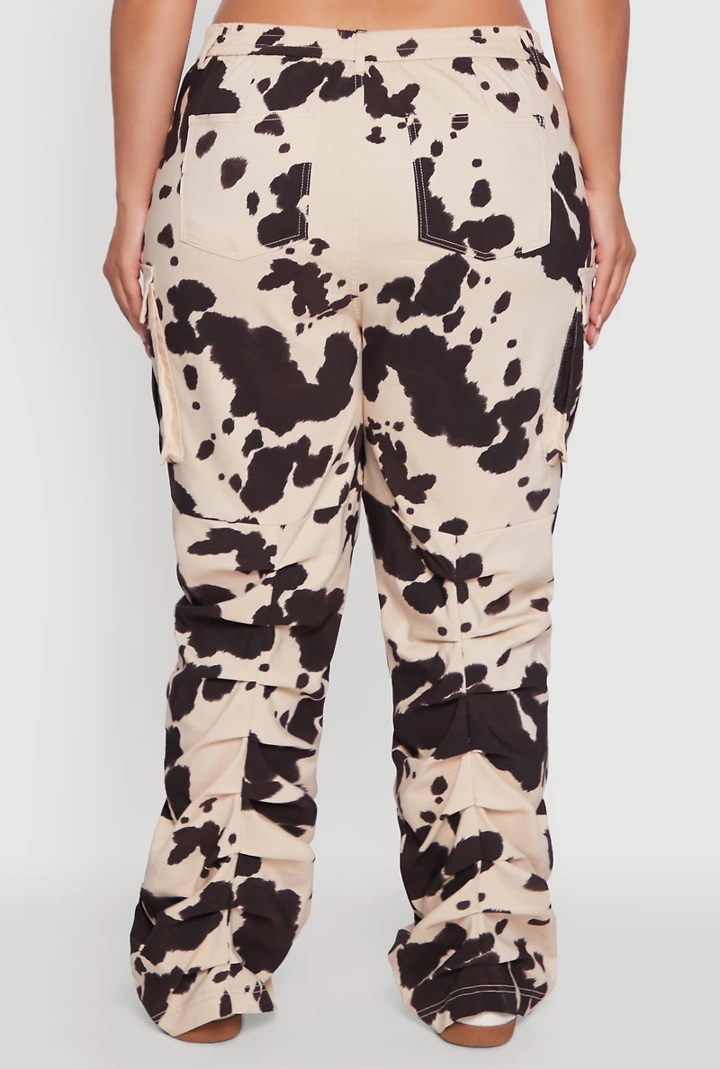 Womens Plus High Waisted Printed Pattern Cargo Pants, 1X