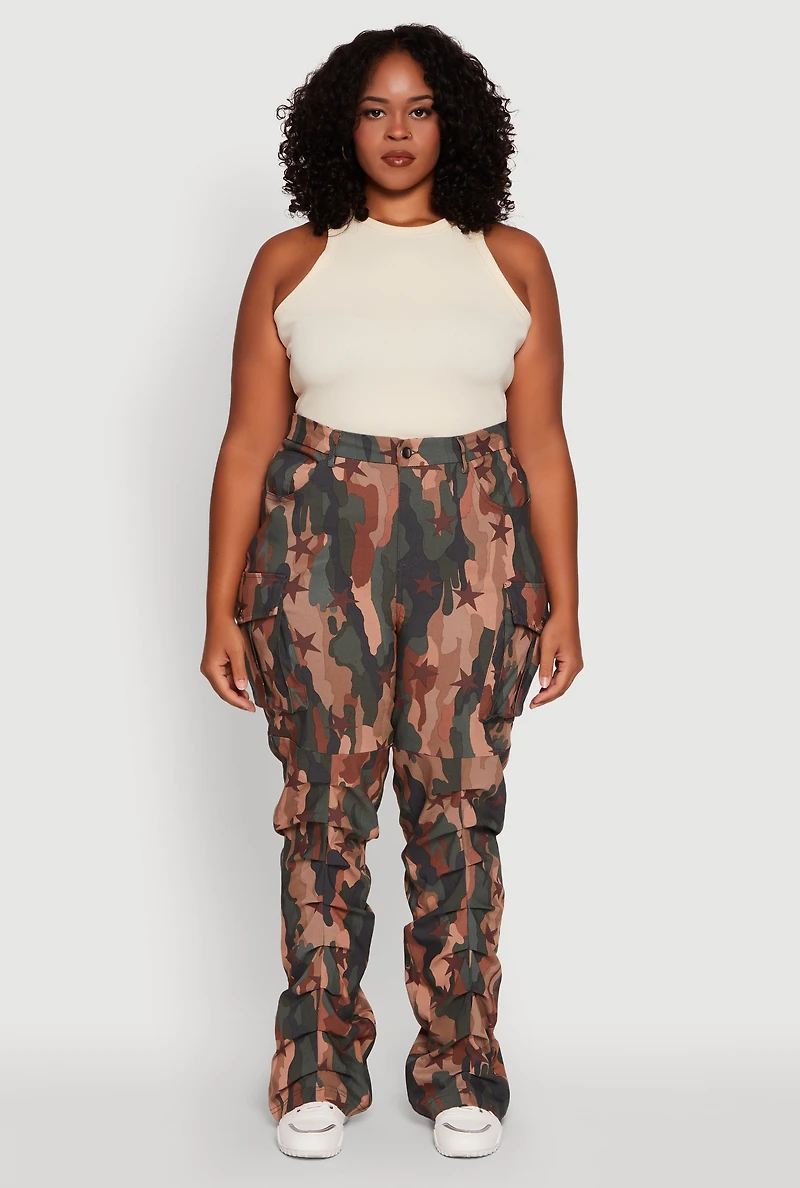 Womens Plus Size High Waisted Printed Pattern Cargo Pants, Multi, Size 3X