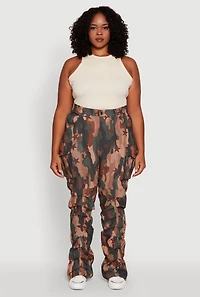 Womens Plus High Waisted Printed Pattern Cargo Pants, Multi,