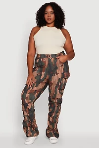 Womens Plus Size High Waisted Printed Pattern Cargo Pants, Multi, Size 3X