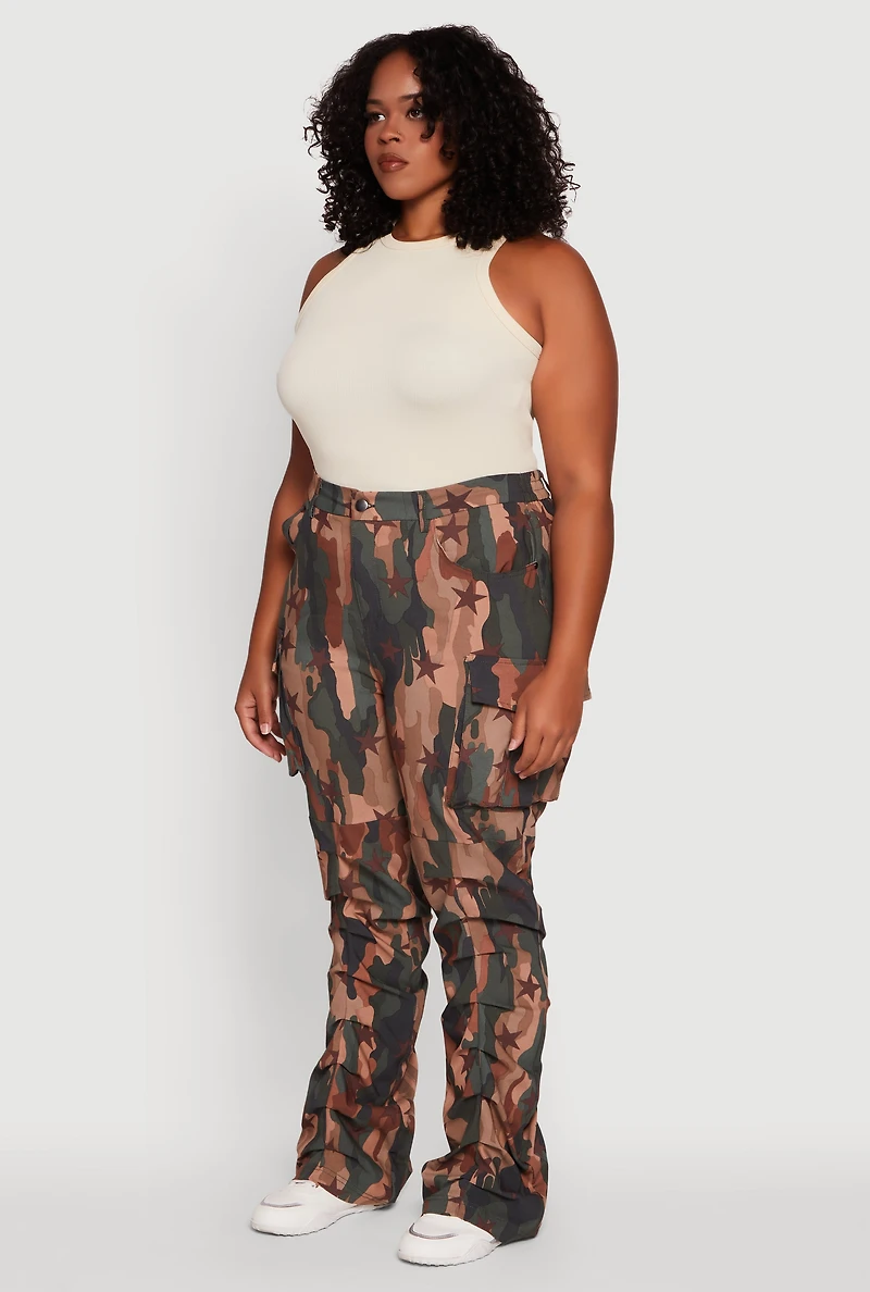 Womens Plus Size High Waisted Printed Pattern Cargo Pants, Multi, Size 3X