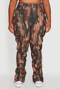 Womens Plus Size High Waisted Printed Pattern Cargo Pants, Multi, Size 3X