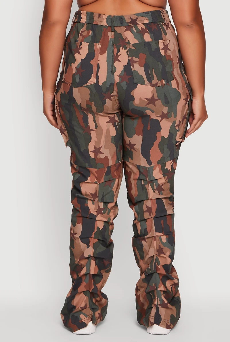 Womens Plus High Waisted Printed Pattern Cargo Pants, Multi,