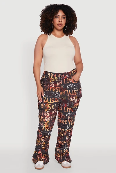 Womens Plus Size High Waisted Printed Pattern Cargo Pants, Multi, Size 2X