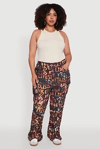 Womens Plus Size High Waisted Printed Pattern Cargo Pants, Multi, Size 2X
