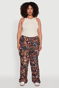 Womens Plus High Waisted Printed Pattern Cargo Pants, Multi,