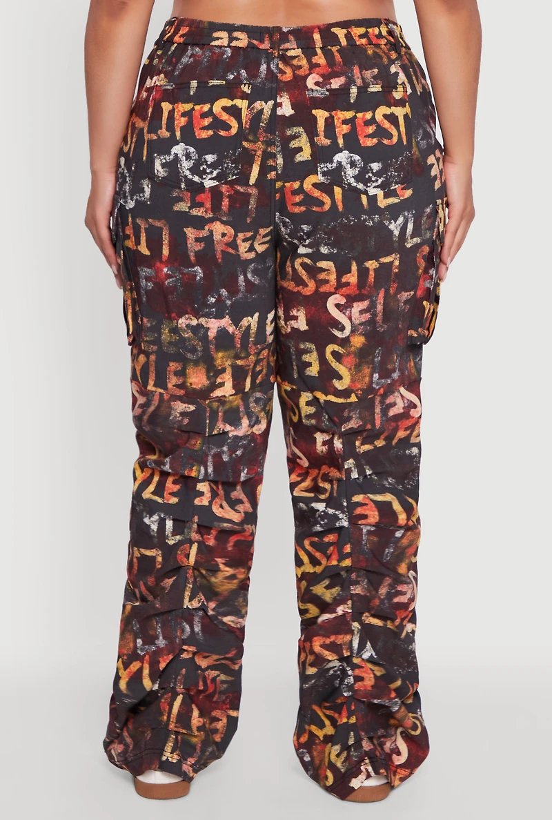 Womens Plus Size High Waisted Printed Pattern Cargo Pants, Multi, Size 2X
