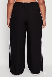 Womens Plus Size High Waisted Contrast Trim Drawstring Hem Joggers, Black, Size 3X