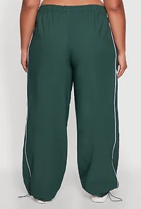 Womens Plus Size High Waisted Contrast Trim Drawstring Hem Joggers, Green, Size 3X