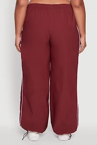 Womens Plus Size High Waisted Contrast Trim Drawstring Hem Joggers, Burgundy, Size 3X