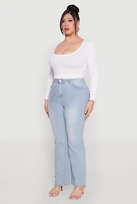 Womens Plus Size Rhinestone Straight Leg Jeans, Blue, Size 20