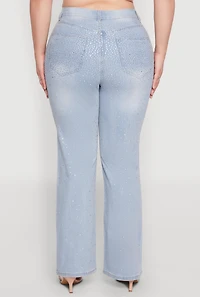 Womens Plus Size Rhinestone Straight Leg Jeans, Blue, Size 20