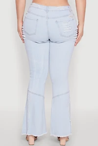 Womens Plus Size Distressed Flared Jeans, Blue, Size 14