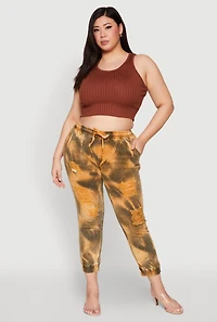Womens Plus Size Mineral Wash Distressed Denim Joggers, Multi, Size 3X
