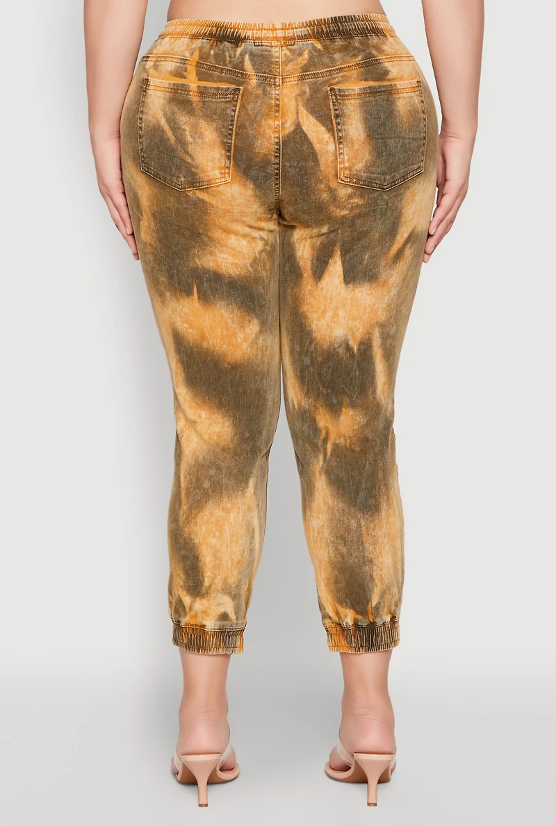 Womens Plus Size Mineral Wash Distressed Denim Joggers, Multi, Size 1X