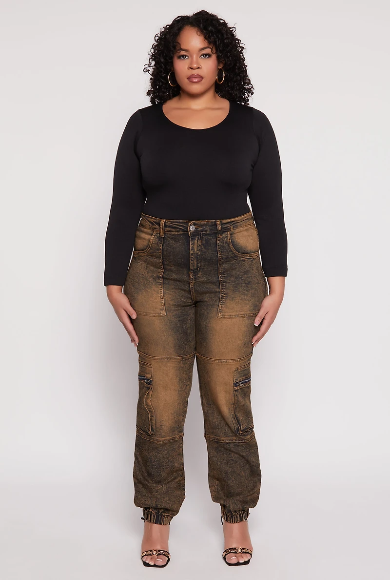 Womens Plus Size Denim Carpenter Cargo Joggers, Multi, Size 3X