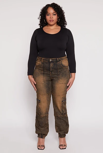 Womens Plus Size Denim Carpenter Cargo Joggers, Multi, Size 3X