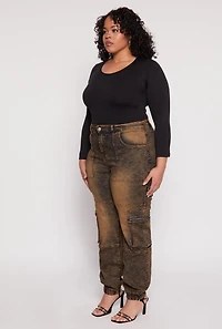 Womens Plus Size Denim Carpenter Cargo Joggers, Multi, Size 3X