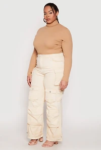 Womens Plus Size Daisy Mineral Wash Cargo Jeans, Khaki, Size 3X