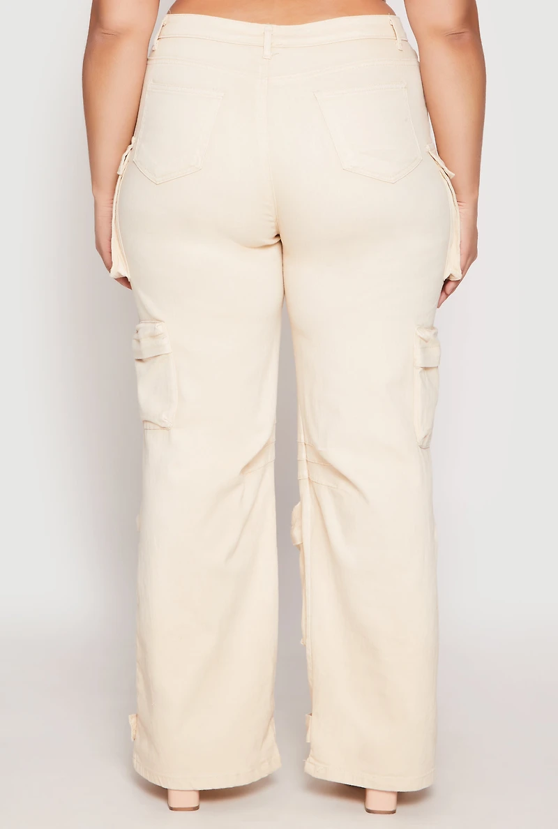 Womens Plus Size Daisy Mineral Wash Cargo Jeans, Khaki, Size 1X