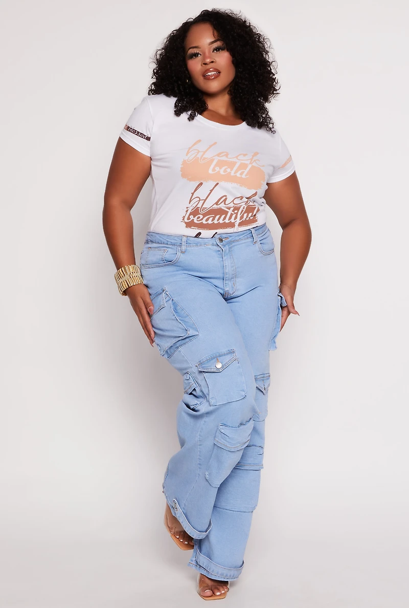 Plus Daisy High Waist Wide Leg Cargo Jeans
