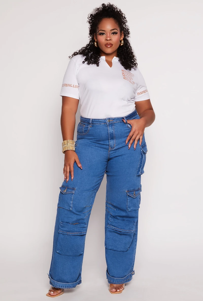 Plus Daisy High Waist Wide Leg Cargo Jeans