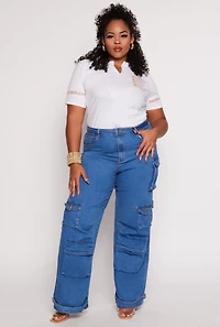 Plus Daisy High Waist Wide Leg Cargo Jeans