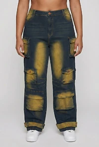 Plus Bleached Detail Wide Leg Cargo Pocket Jeans