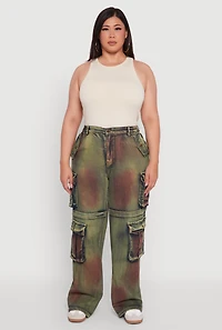 Womens Plus Size High Waisted Wide Leg Jeans with Cargo Pockets, Multi, Size 3X
