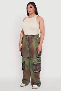 Womens Plus Size High Waisted Wide Leg Jeans with Cargo Pockets, Multi, Size 3X