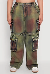 Womens Plus Size High Waisted Wide Leg Jeans with Cargo Pockets, Multi, Size 3X