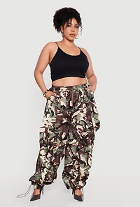 Plus Toggle Drawstring Ruffle Trim  Camo Joggers